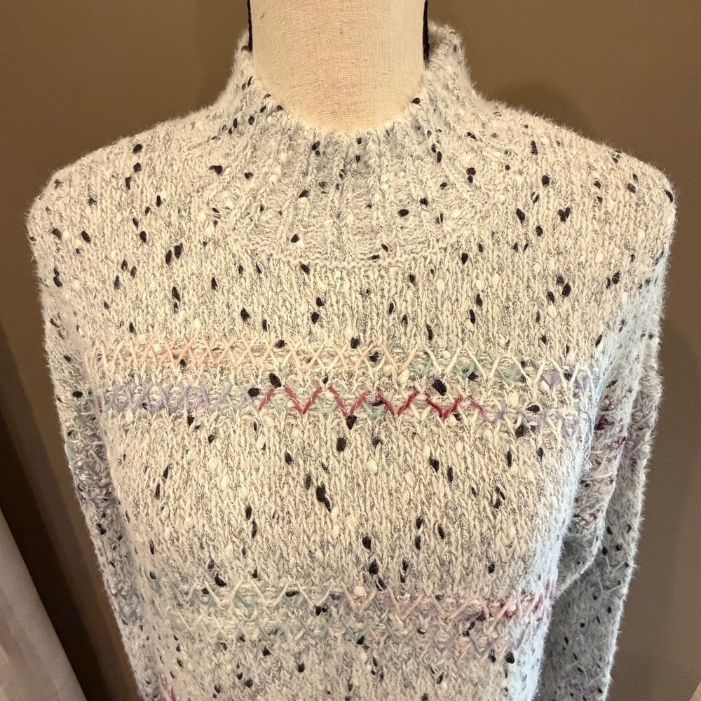 NWT Christopher & Banks Multicolored Speckled Mock Sweater, Size Large